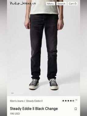 Nudie Jeans Steady Eddie II Black 33W36L TALL
